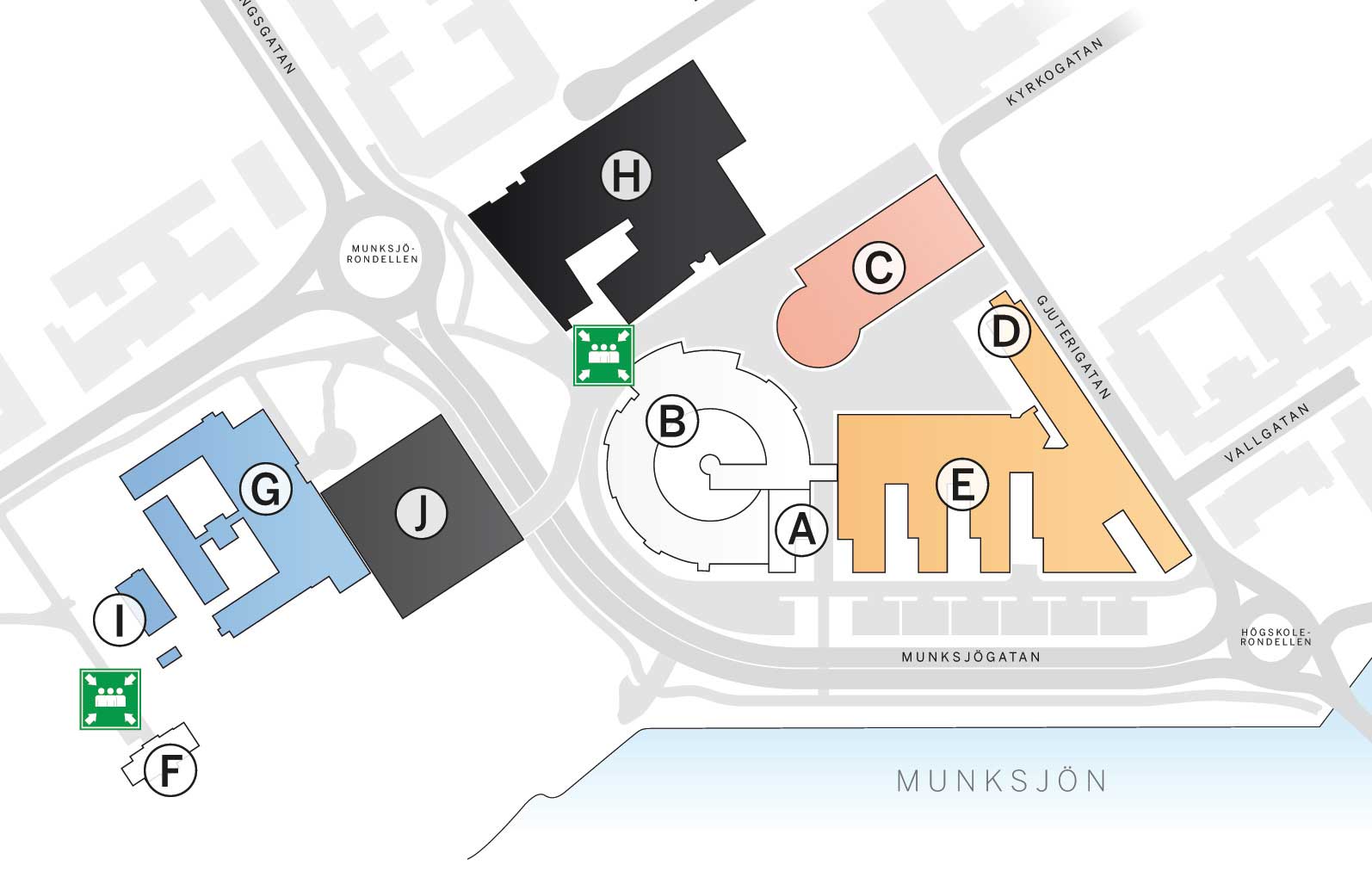Map of assembly points on campus