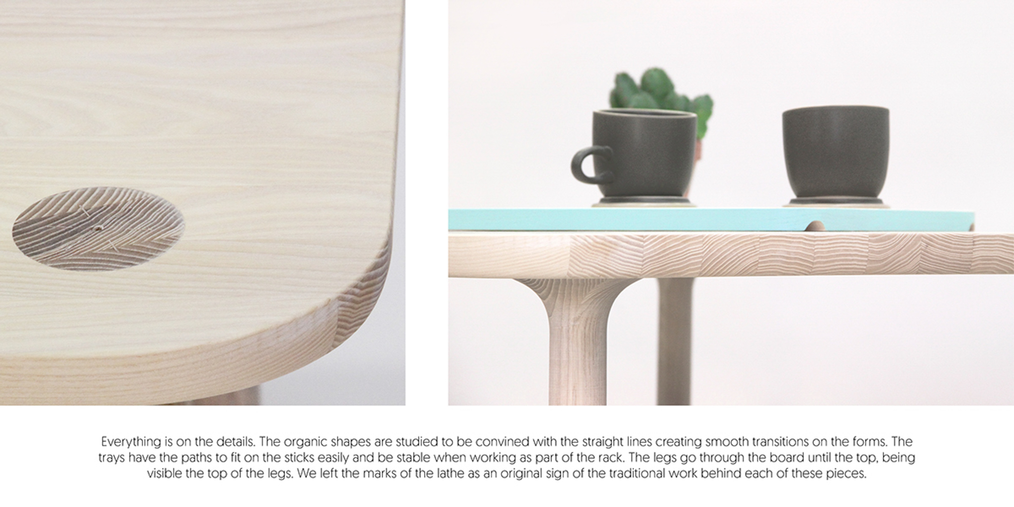 Close up on wooden details on the table