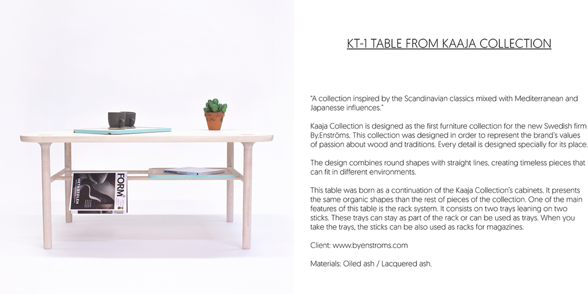 Wooden table with coffee cup, tray and cactus on top of it