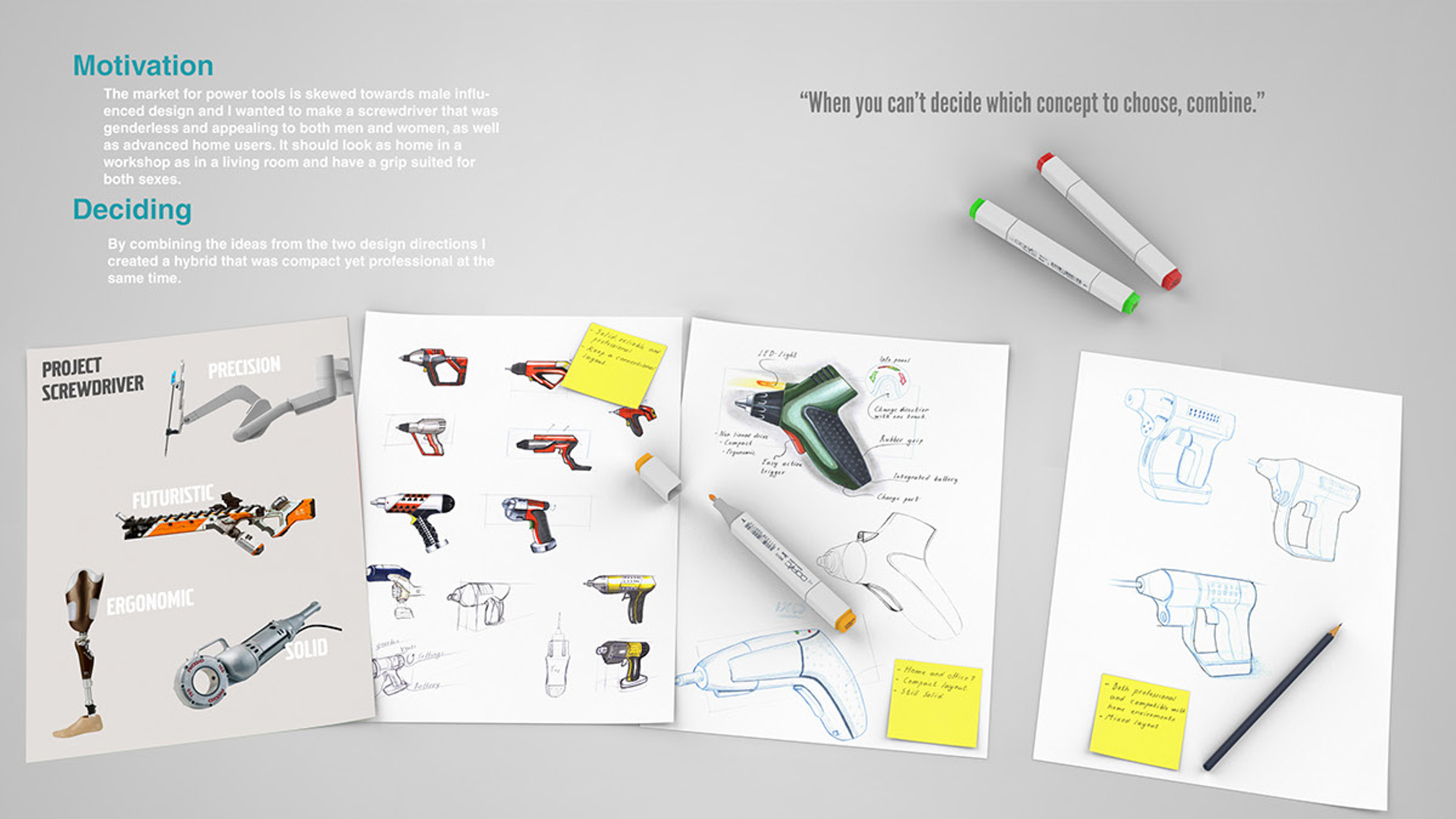 different sketches and materials for the design