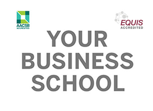 text: your business school. Samt logotyperna för AACSB och EQUIS