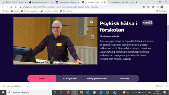 Skärmdump från föreläsningen där Mats Granlund står i en talarstol och visar sina powerpoint-bilder
