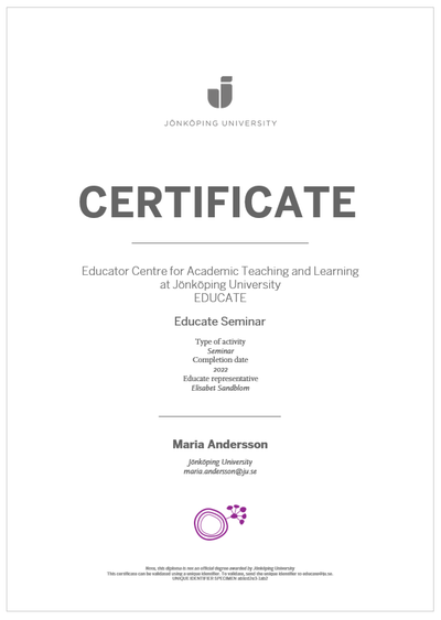 Educate certificate specimen