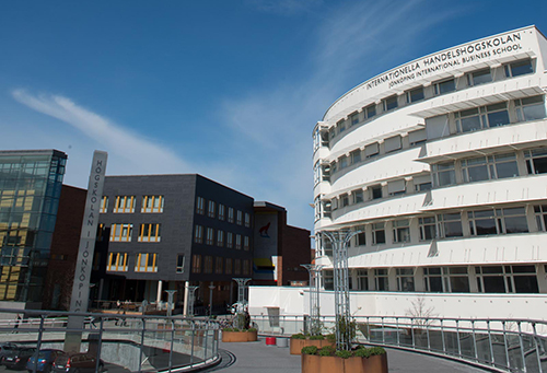 View of JIBS from the bridge by Campus Arena. 