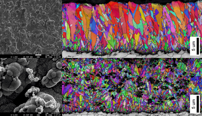 Images of coatings created with a scanning electron microscope.